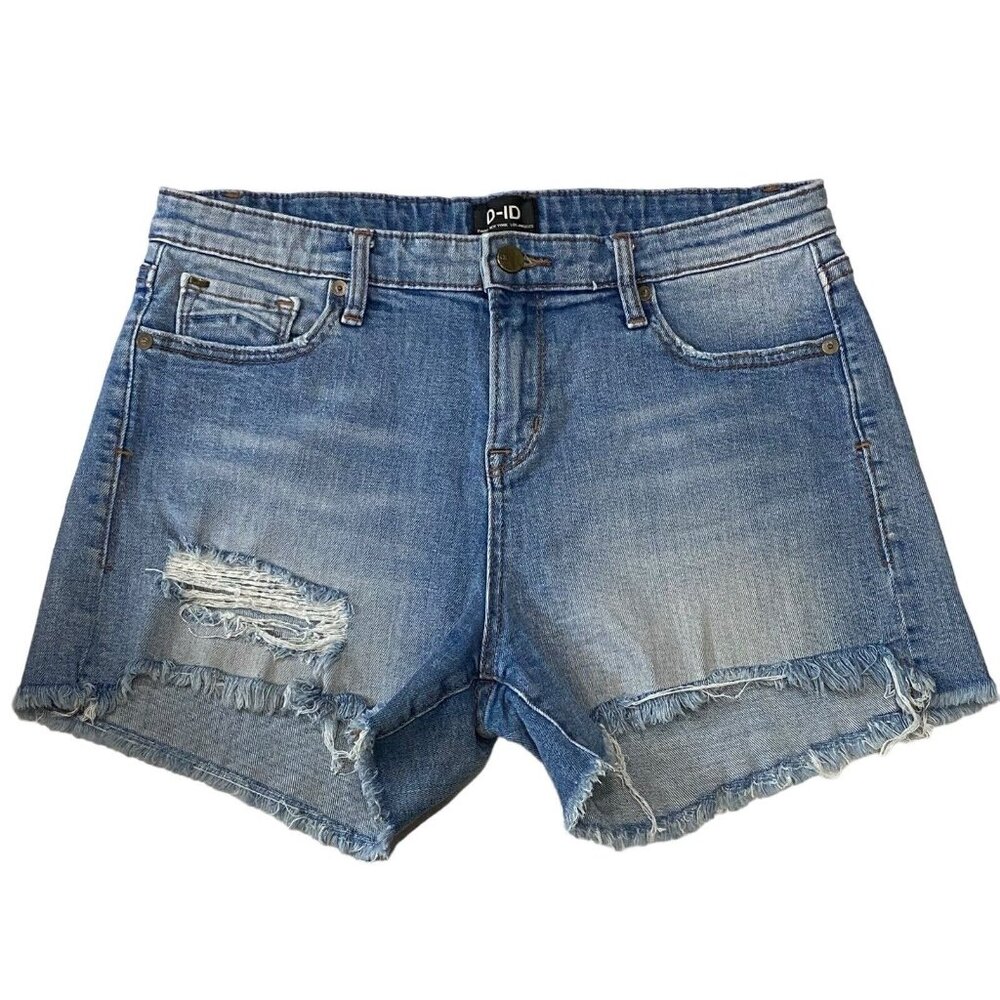 D-ID Denim  Tomboy Boyfriend Short Raw Hem Distressed Sz 27 Summer Beach Stretch